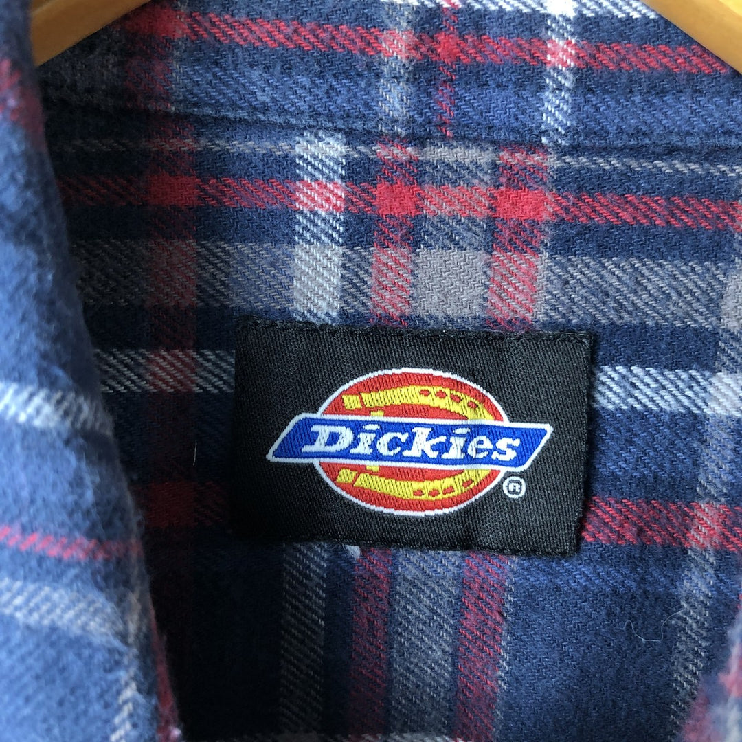 Dickies Long Sleeve Light Flannel Check Shirt, Men's Size L cotton navy blue type Vintage Second Hand
