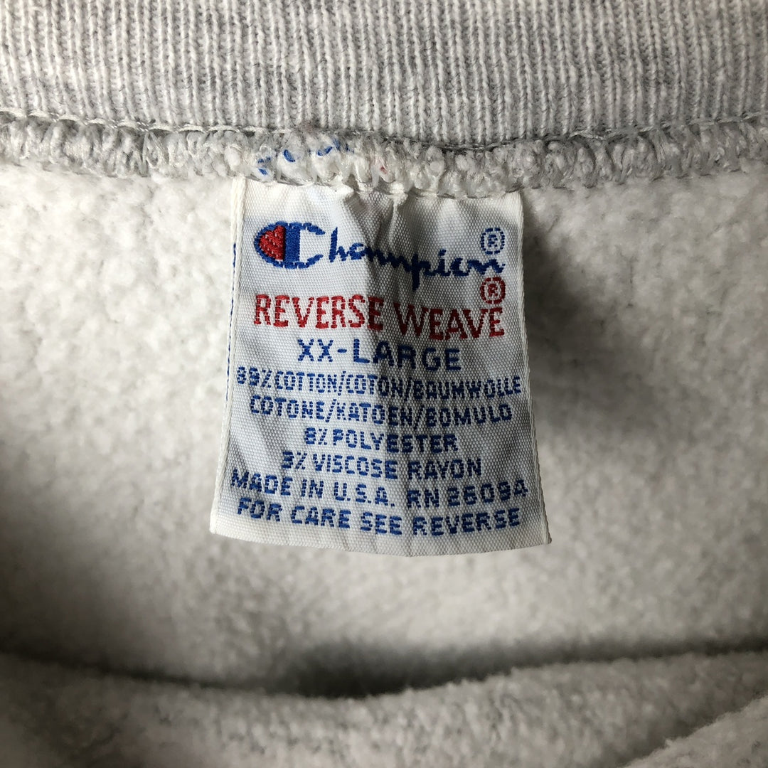 90'S Champion Reverse Weave Embroidered Tag Triple Print College Sweatshirt Trainer Made in USA Men's XXL cotton gray type Vintage Second Hand