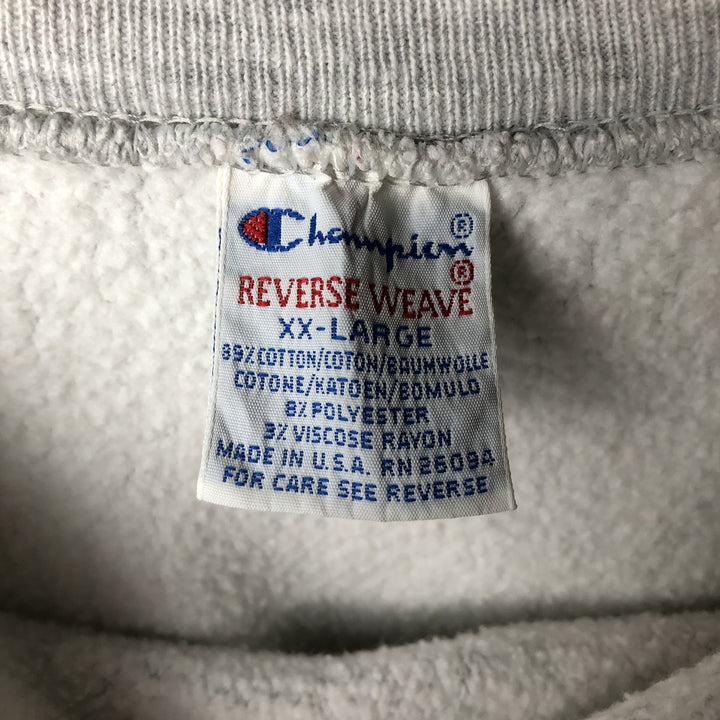 90'S Champion Reverse Weave Embroidered Tag Triple Print College Sweatshirt Trainer Made in USA Men's XXL cotton gray type Vintage Second Hand