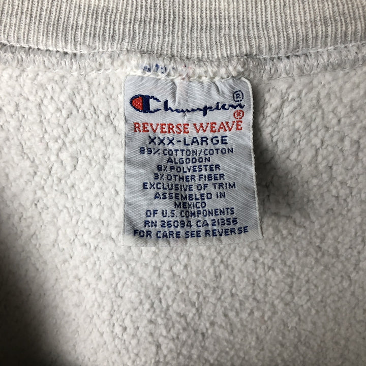 Big size 90'S Champion reverse weave embroidered tag college sweatshirt, sweatshirt, men's XXXL equivalent cotton gray type Vintage Second Hand