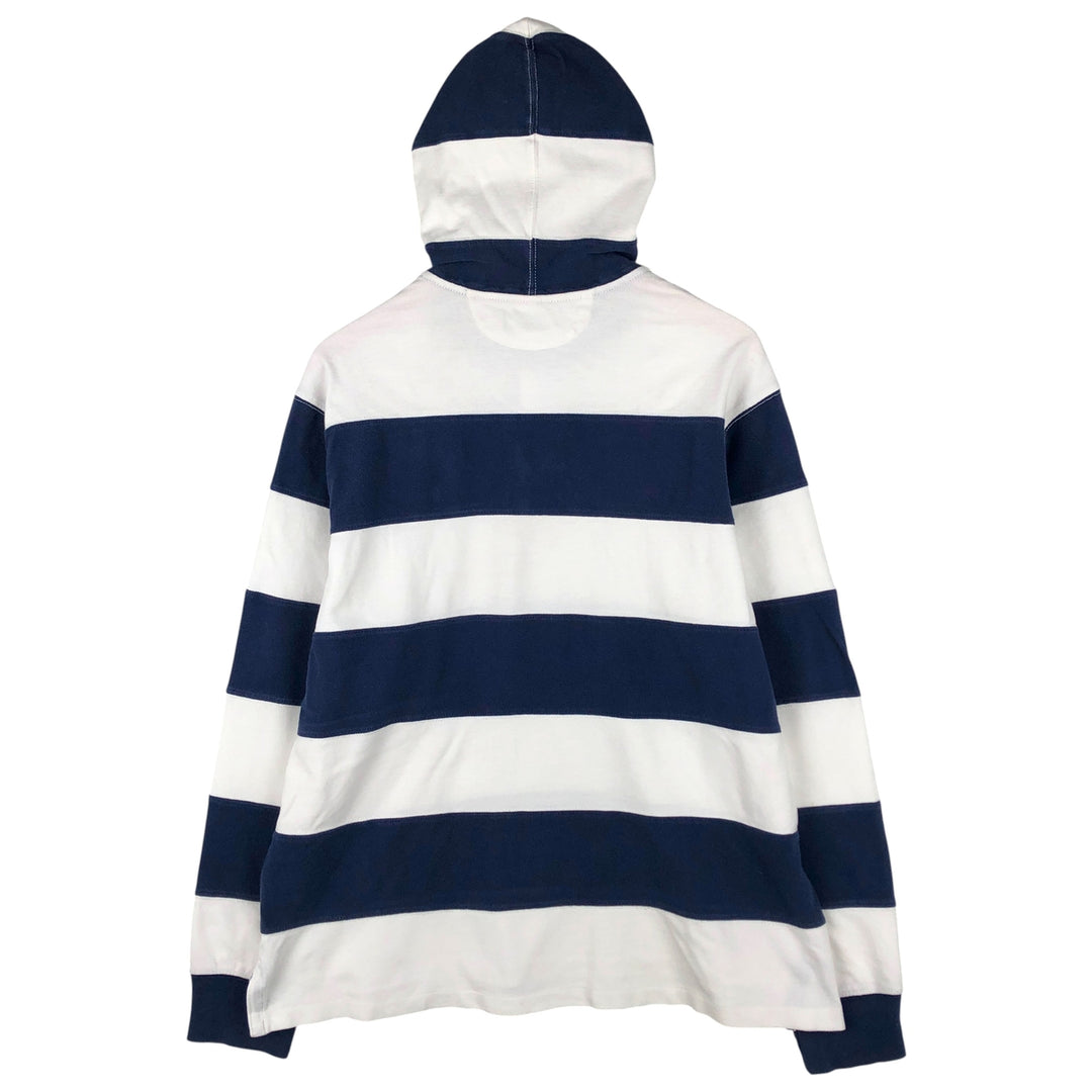 Ralph Lauren POLO by Ralph Lauren Striped Pattern Hooded Long Sleeve Rugby Shirt, Men's Size XL cotton navy blue type Vintage Second Hand