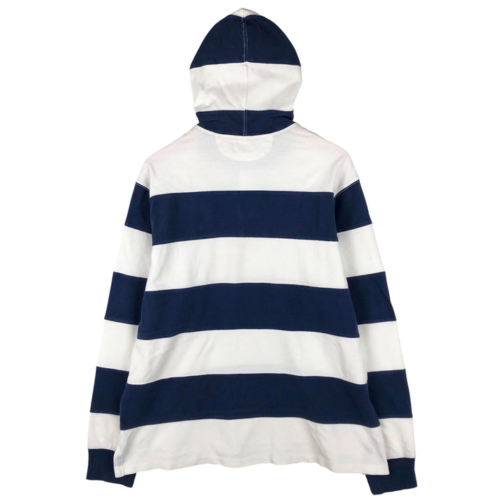 Ralph Lauren POLO by Ralph Lauren Striped Pattern Hooded Long Sleeve Rugby Shirt, Men's Size XL cotton navy blue type Vintage Second Hand