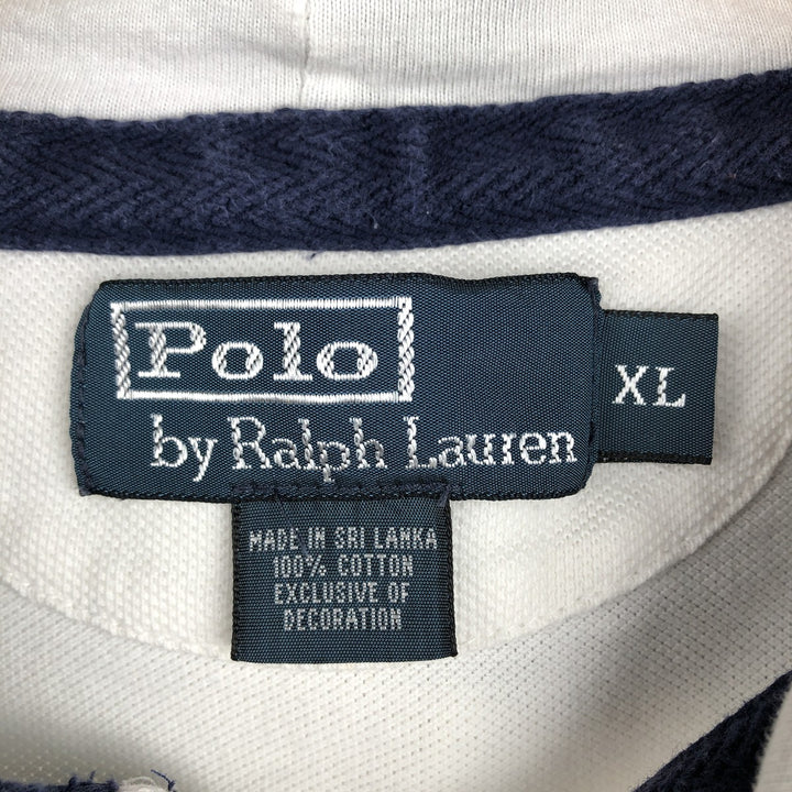 Ralph Lauren POLO by Ralph Lauren Striped Pattern Hooded Long Sleeve Rugby Shirt, Men's Size XL cotton navy blue type Vintage Second Hand