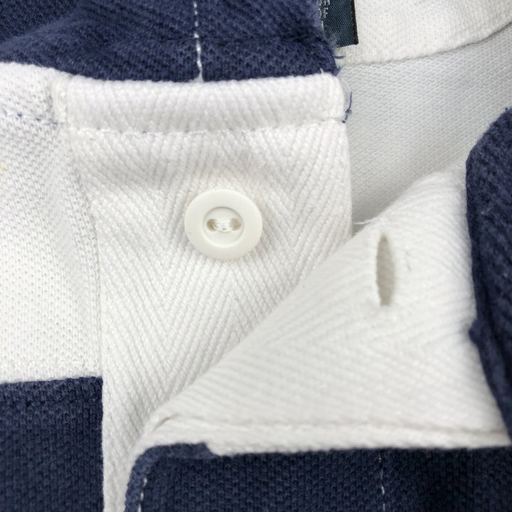 Ralph Lauren POLO by Ralph Lauren Striped Pattern Hooded Long Sleeve Rugby Shirt, Men's Size XL cotton navy blue type Vintage Second Hand