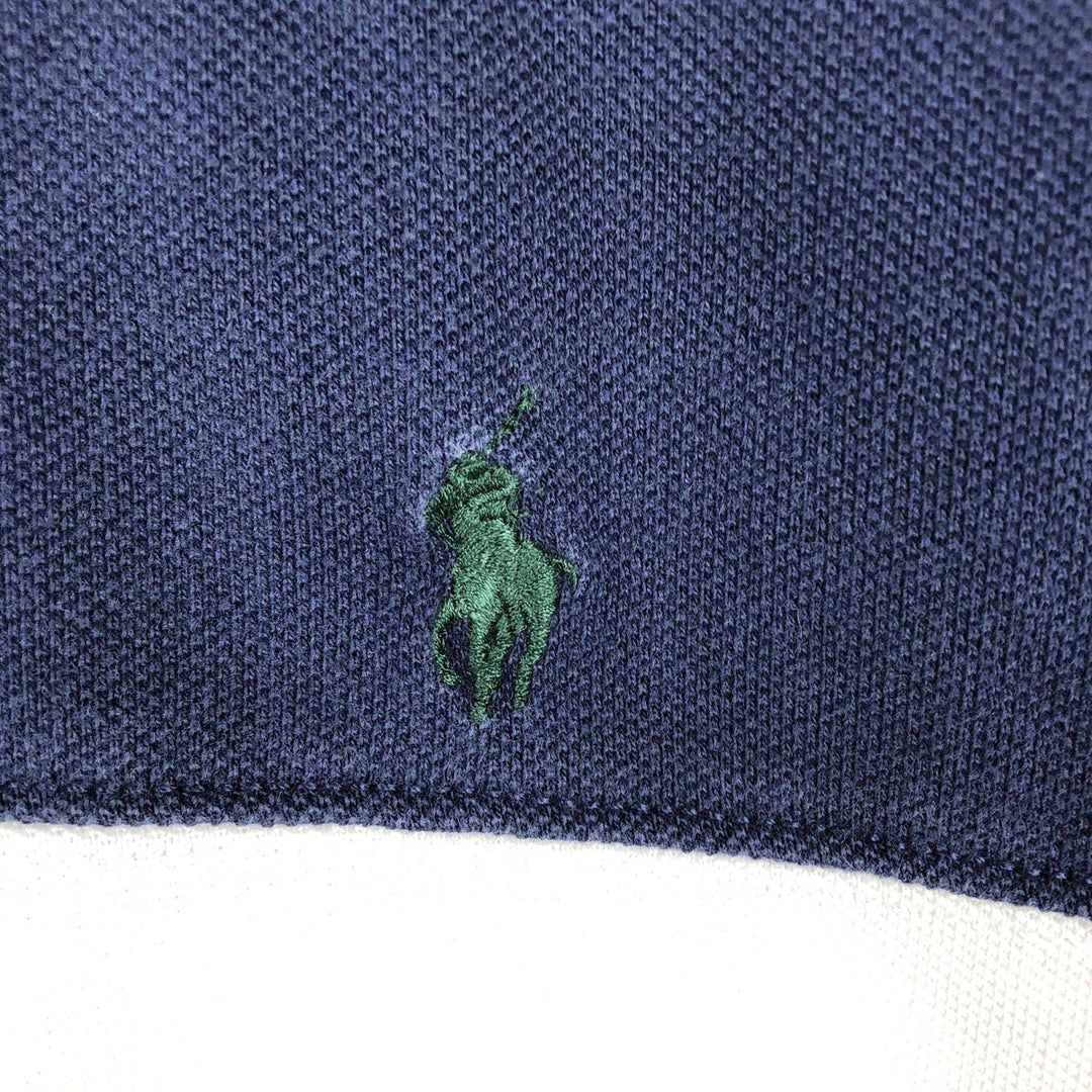 Ralph Lauren POLO by Ralph Lauren Striped Pattern Hooded Long Sleeve Rugby Shirt, Men's Size XL cotton navy blue type Vintage Second Hand