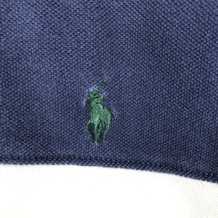 Ralph Lauren POLO by Ralph Lauren Striped Pattern Hooded Long Sleeve Rugby Shirt, Men's Size XL cotton navy blue type Vintage Second Hand