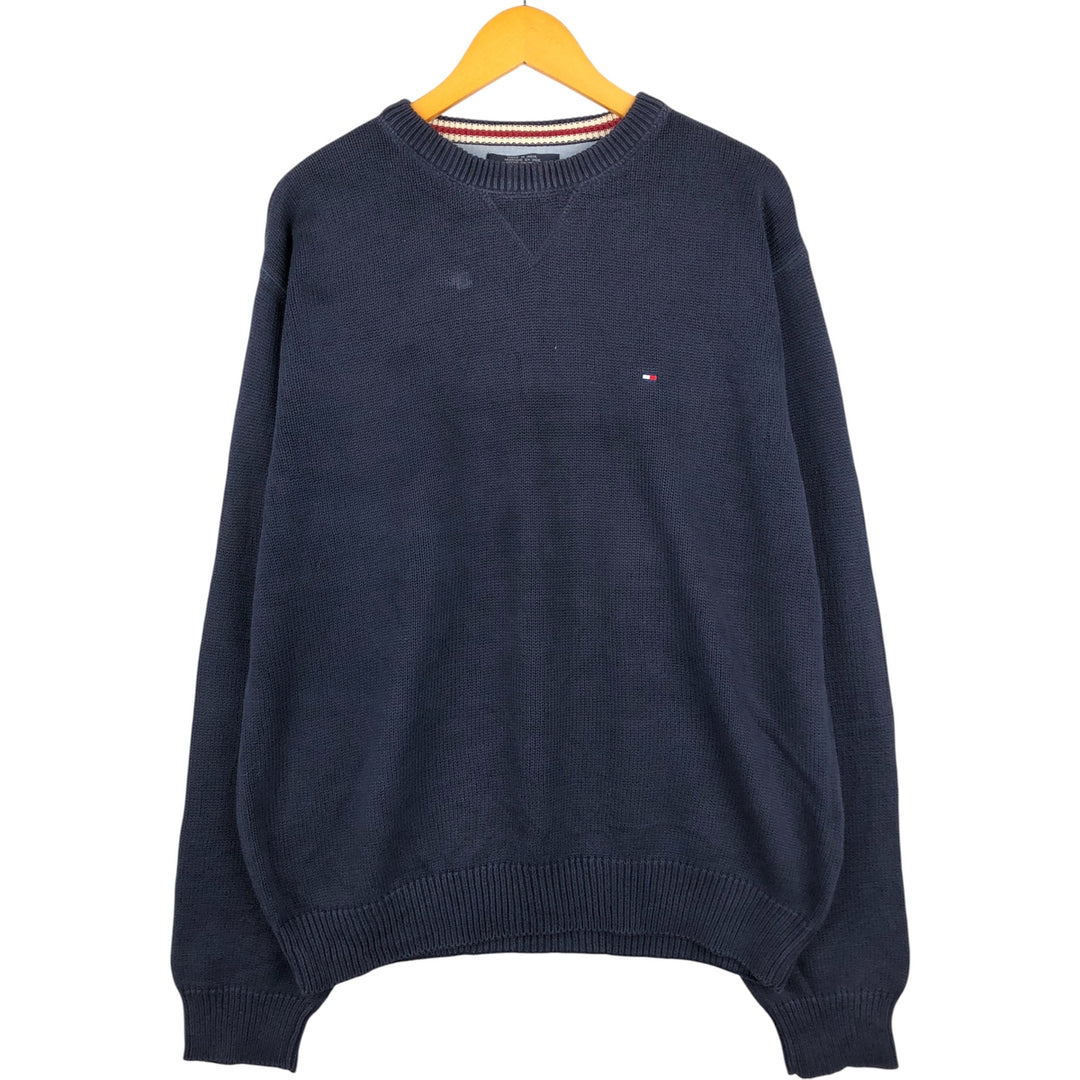 90s~ Tommy Hilfiger Cotton Knit Sweater Men's XL Vintage cotton navy blue type Vintage Second Hand