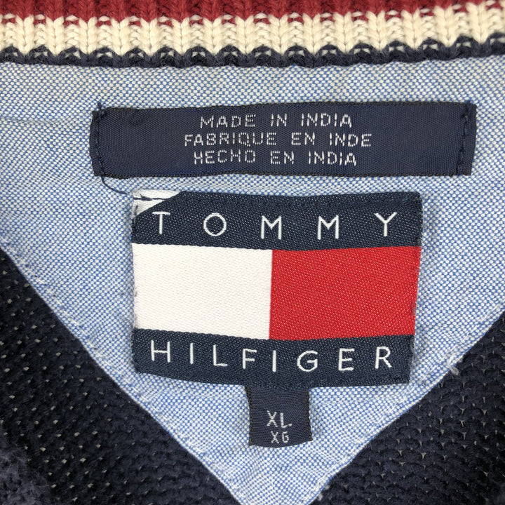 90s~ Tommy Hilfiger Cotton Knit Sweater Men's XL Vintage cotton navy blue type Vintage Second Hand