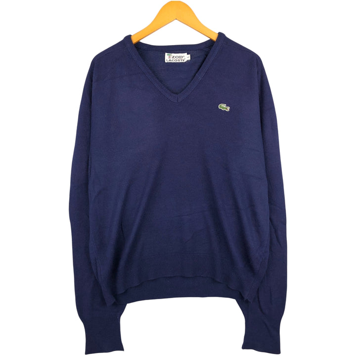 Vintage 1970'S Lacoste Izod V-neck knit sweater, size L, men's acrylic navy blue type Vintage Second Hand