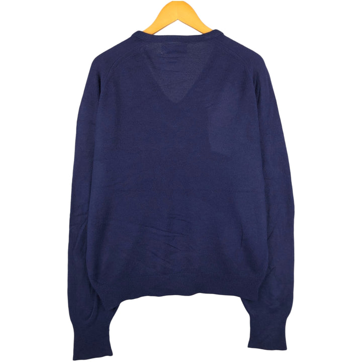 Vintage 1970'S Lacoste Izod V-neck knit sweater, size L, men's acrylic navy blue type Vintage Second Hand