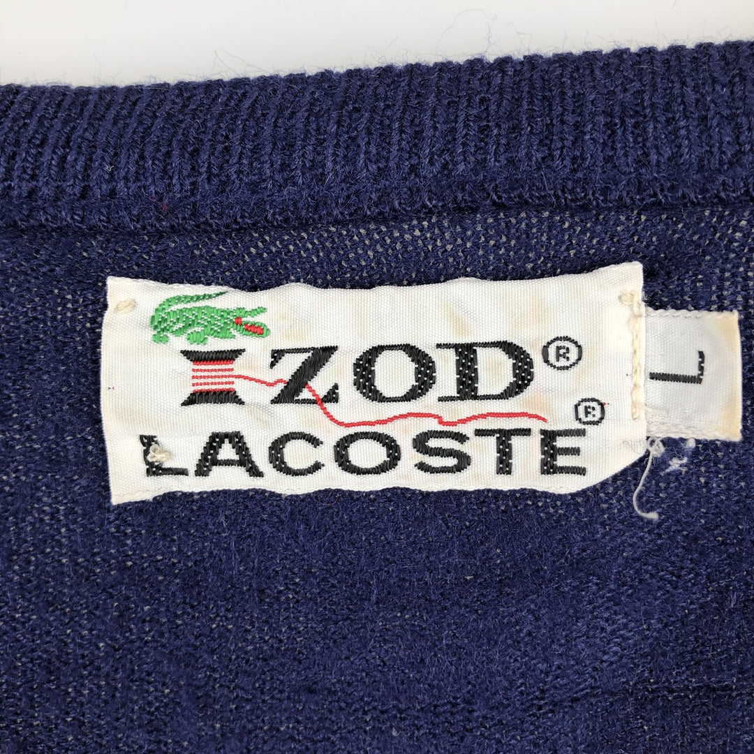 Vintage 1970'S Lacoste Izod V-neck knit sweater, size L, men's acrylic navy blue type Vintage Second Hand