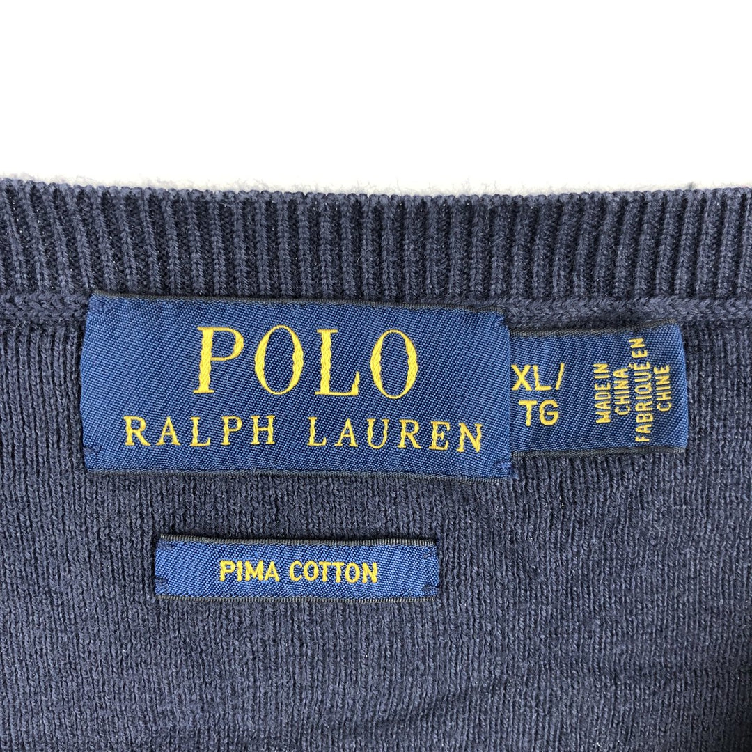 Ralph Lauren POLO RALPH LAUREN V-neck Pima cotton knit sweater, men's size XL Pima Cotton navy blue type Vintage Second Hand