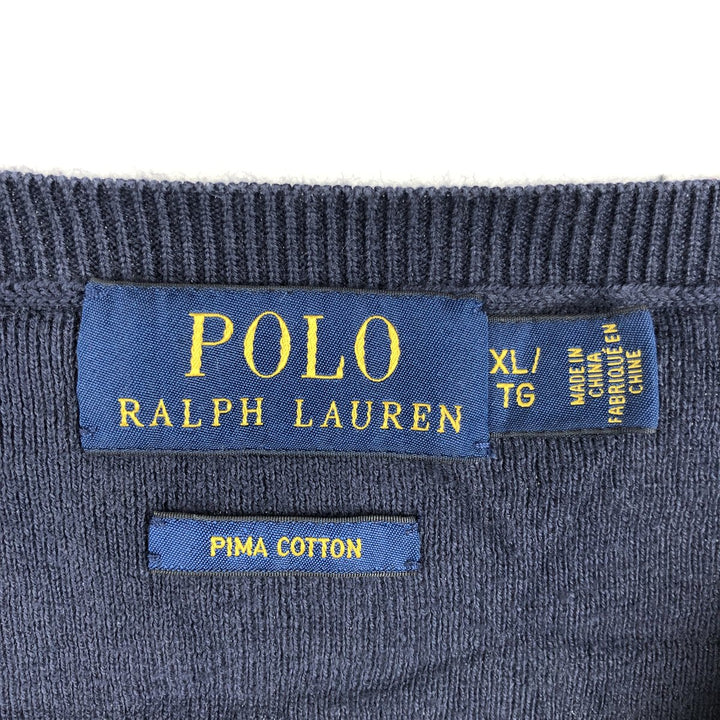 Ralph Lauren POLO RALPH LAUREN V-neck Pima cotton knit sweater, men's size XL Pima Cotton navy blue type Vintage Second Hand