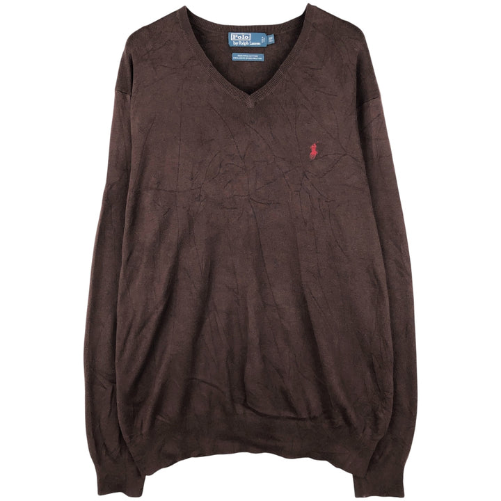 Ralph Lauren POLO by Ralph Lauren EXCLUSIVE OF DECORATION V-neck Pima cotton knit sweater, men's size XXL Pima Cotton brown type Vintage Second Hand