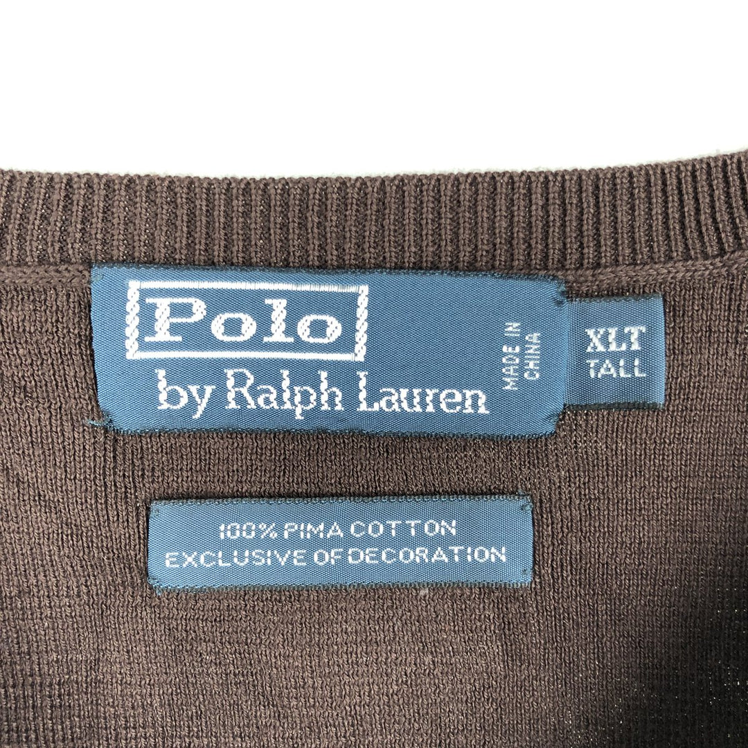 Ralph Lauren POLO by Ralph Lauren EXCLUSIVE OF DECORATION V-neck Pima cotton knit sweater, men's size XXL Pima Cotton brown type Vintage Second Hand