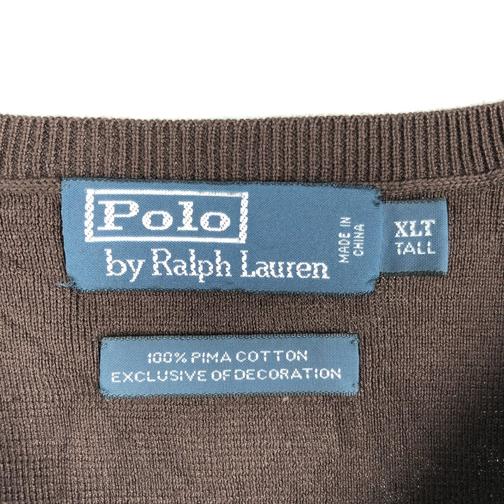 Ralph Lauren POLO by Ralph Lauren EXCLUSIVE OF DECORATION V-neck Pima cotton knit sweater, men's size XXL Pima Cotton brown type Vintage Second Hand