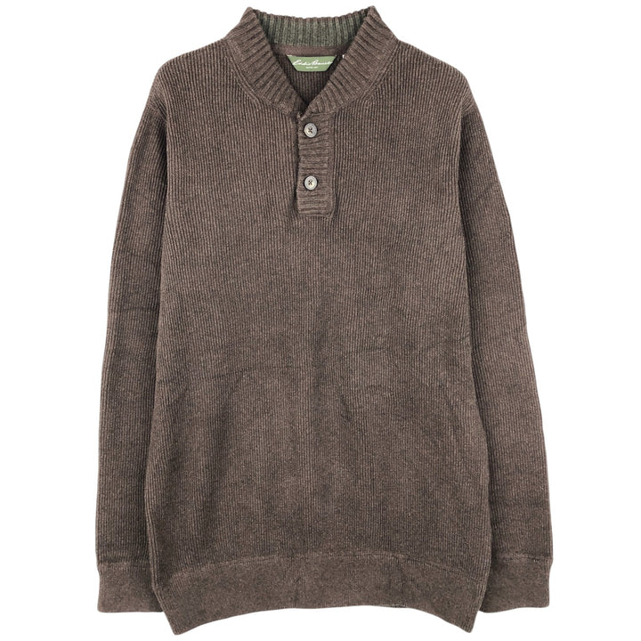Eddie Bauer Ribbed Henley Cotton Knit Sweater, Men's XXL cotton brown type Vintage Second Hand