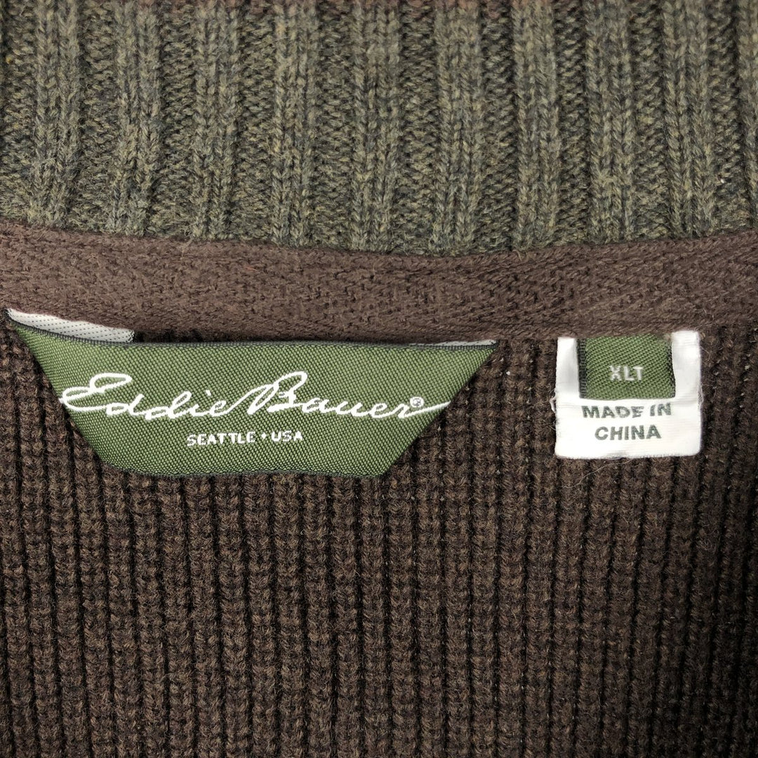 Eddie Bauer Ribbed Henley Cotton Knit Sweater, Men's XXL cotton brown type Vintage Second Hand