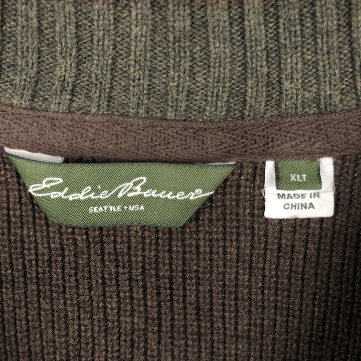 Eddie Bauer Ribbed Henley Cotton Knit Sweater, Men's XXL cotton brown type Vintage Second Hand
