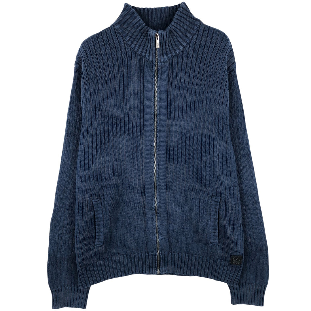 Calvin Klein Jeans Ribbed Driver's Knit Sweater, Men's Size L unclear navy blue type Vintage Second Hand