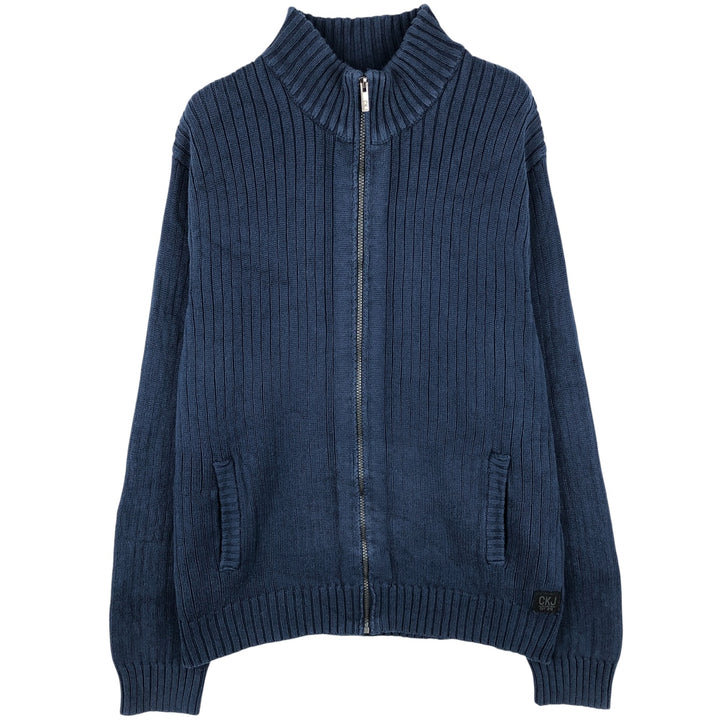 Calvin Klein Jeans Ribbed Driver's Knit Sweater, Men's Size L unclear navy blue type Vintage Second Hand