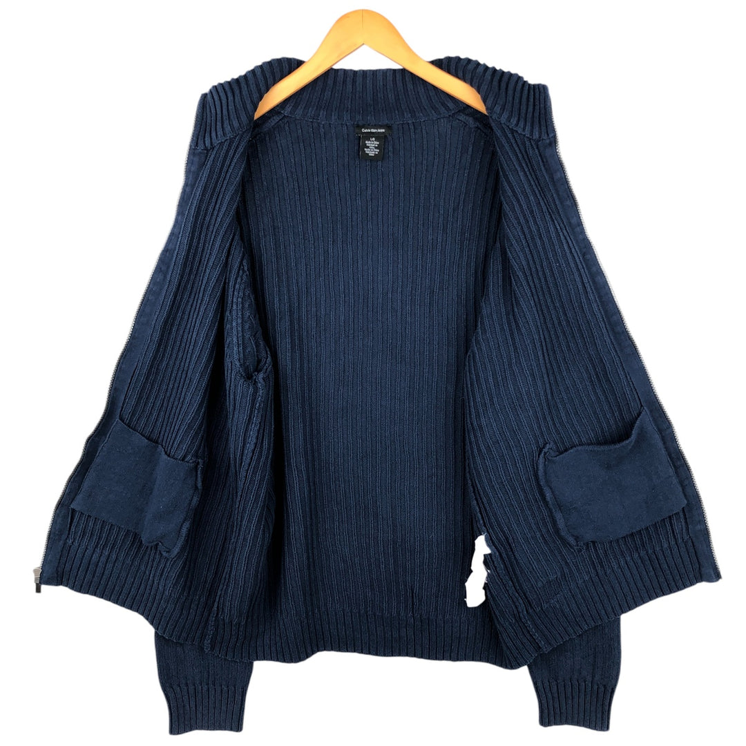 Calvin Klein Jeans Ribbed Driver's Knit Sweater, Men's Size L unclear navy blue type Vintage Second Hand