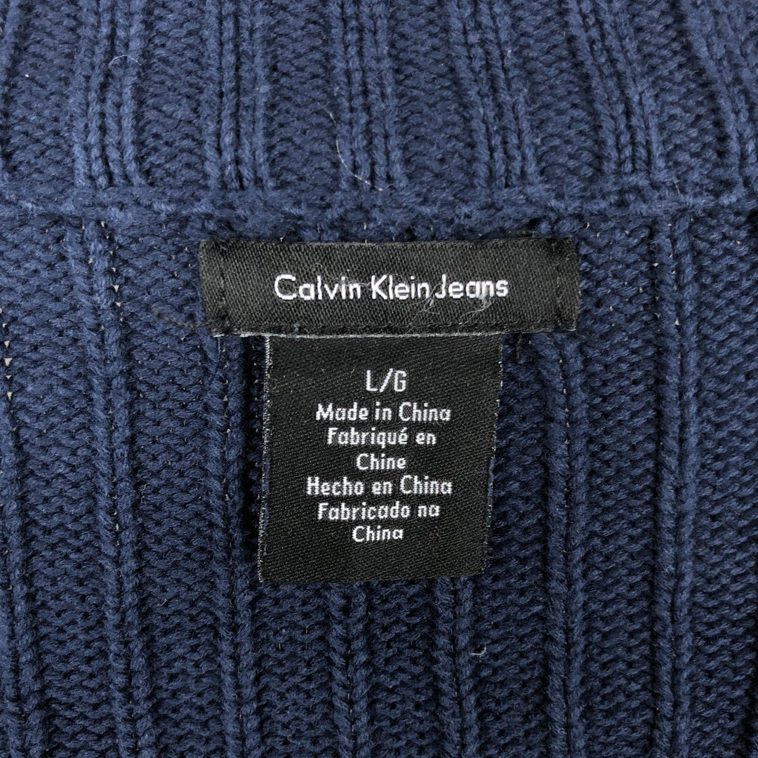 Calvin Klein Jeans Ribbed Driver's Knit Sweater, Men's Size L unclear navy blue type Vintage Second Hand