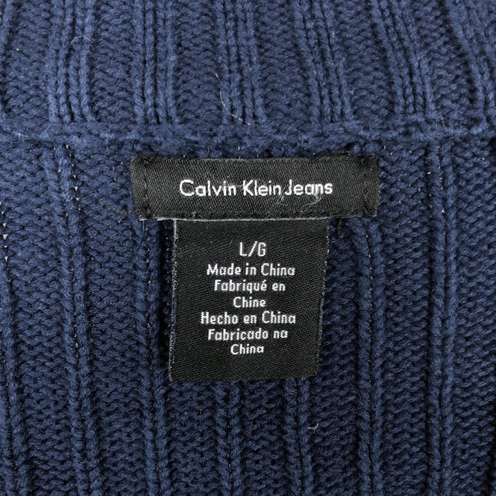 Calvin Klein Jeans Ribbed Driver's Knit Sweater, Men's Size L unclear navy blue type Vintage Second Hand