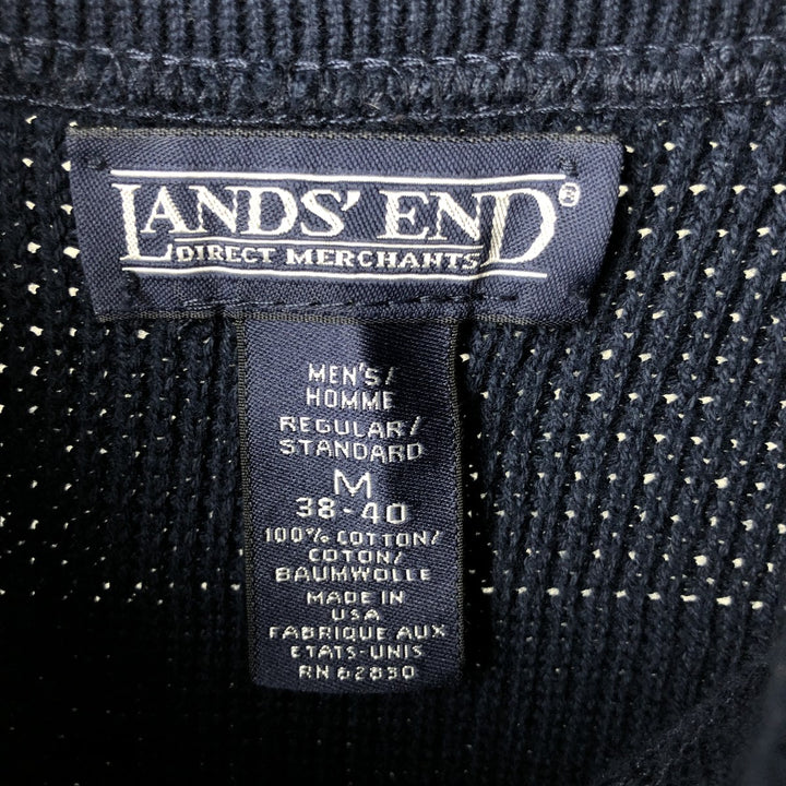 Vintage 90'S Lands' End cotton knit half-button sweater, made in the USA, size M, men's. cotton navy blue type Vintage Second Hand