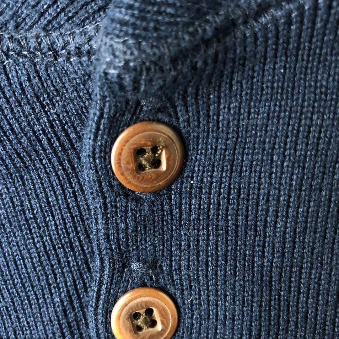 Vintage 90'S Lands' End cotton knit half-button sweater, made in the USA, size M, men's. cotton navy blue type Vintage Second Hand