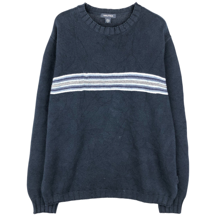 NAUTICA Cotton Knit Sweater, Men's Size L cotton navy blue type Vintage Second Hand