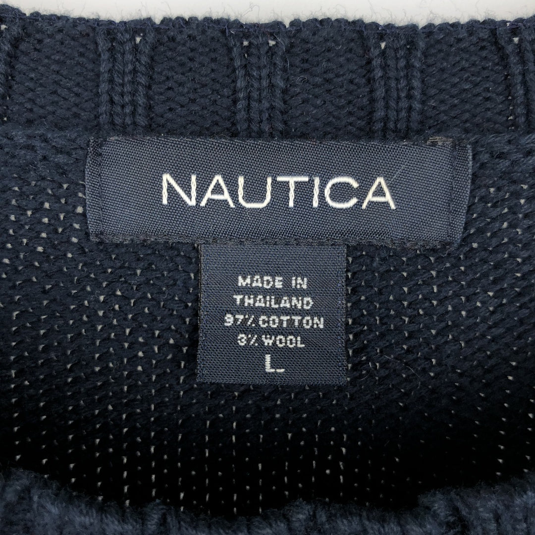 NAUTICA Cotton Knit Sweater, Men's Size L cotton navy blue type Vintage Second Hand