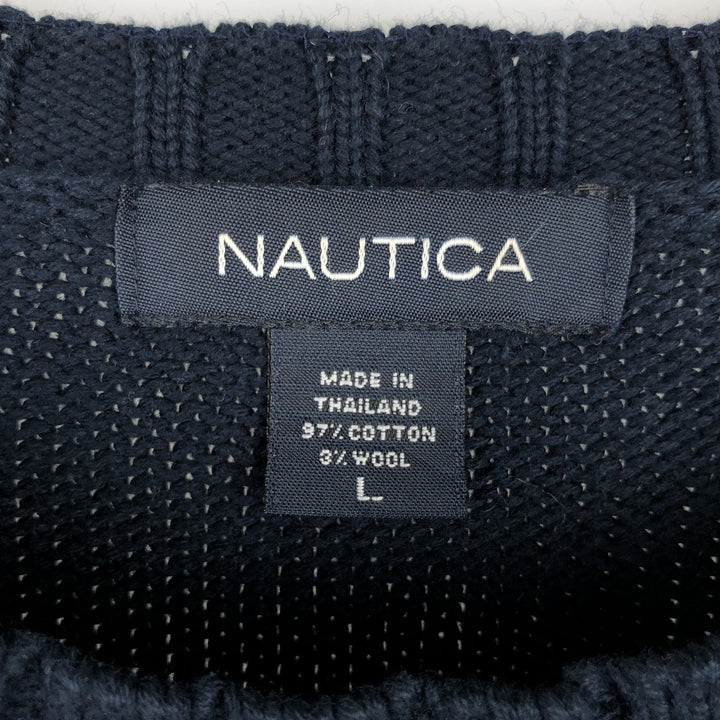 NAUTICA Cotton Knit Sweater, Men's Size L cotton navy blue type Vintage Second Hand