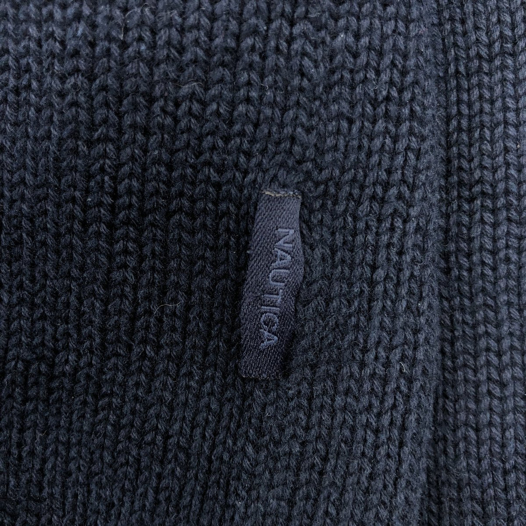 NAUTICA Cotton Knit Sweater, Men's Size L cotton navy blue type Vintage Second Hand