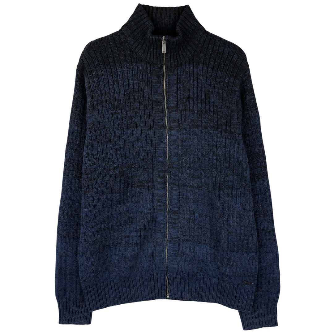 Calvin Klein Jeans Ribbed Driver's Knit Sweater, Men's Size Medium cotton navy blue type Vintage Second Hand