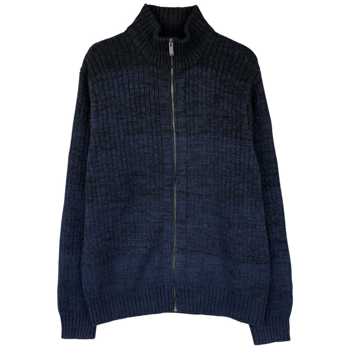 Calvin Klein Jeans Ribbed Driver's Knit Sweater, Men's Size Medium cotton navy blue type Vintage Second Hand