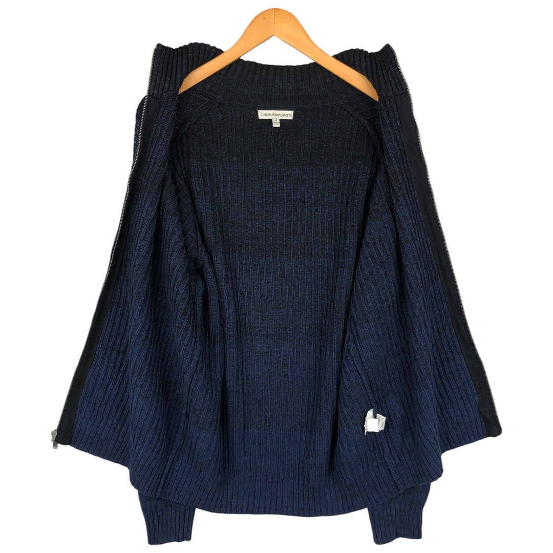 Calvin Klein Jeans Ribbed Driver's Knit Sweater, Men's Size Medium cotton navy blue type Vintage Second Hand