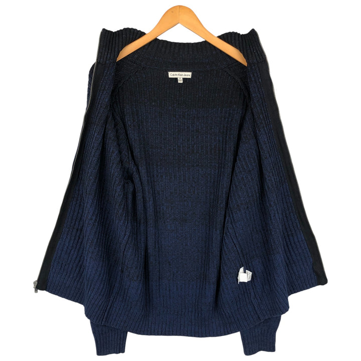 Calvin Klein Jeans Ribbed Driver's Knit Sweater, Men's Size Medium cotton navy blue type Vintage Second Hand