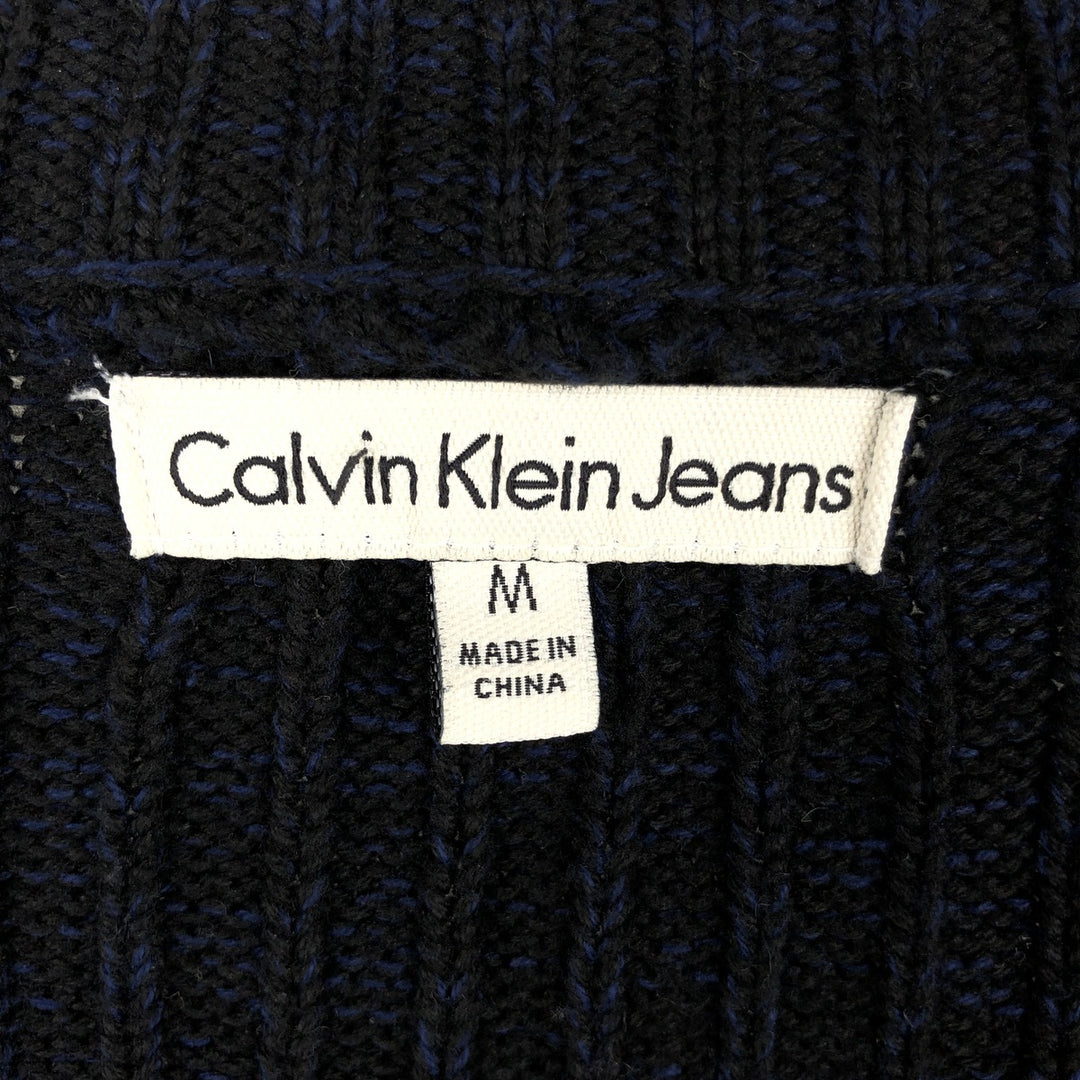 Calvin Klein Jeans Ribbed Driver's Knit Sweater, Men's Size Medium cotton navy blue type Vintage Second Hand