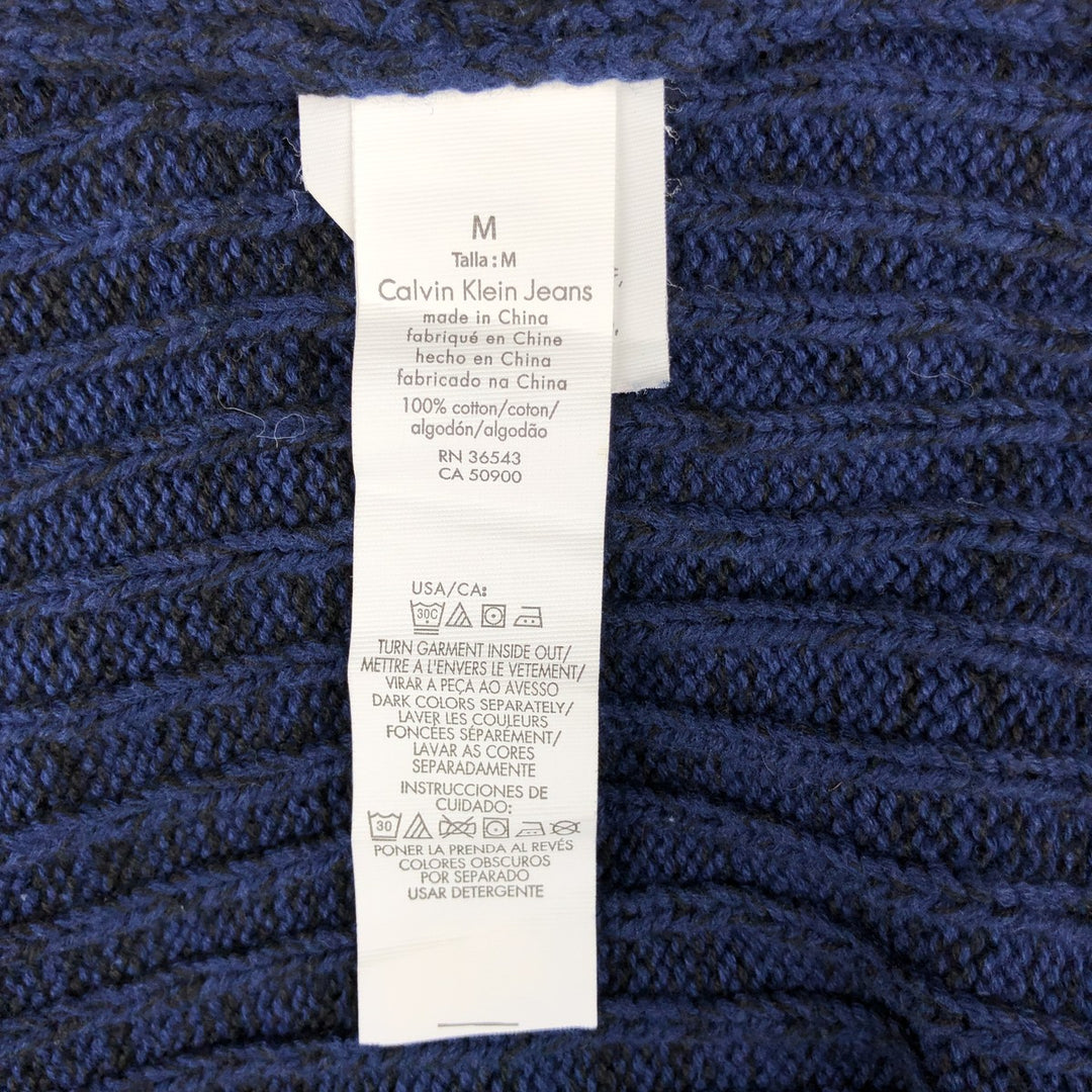 Calvin Klein Jeans Ribbed Driver's Knit Sweater, Men's Size Medium cotton navy blue type Vintage Second Hand