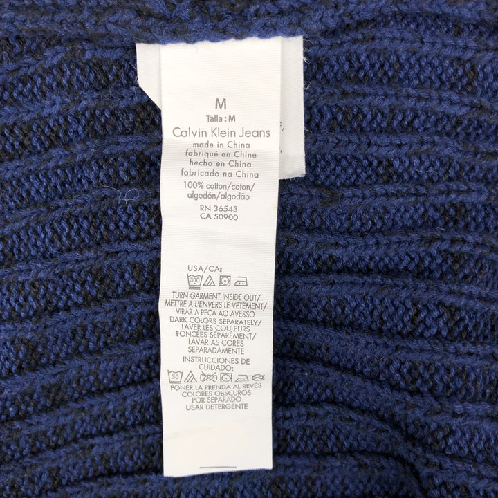 Calvin Klein Jeans Ribbed Driver's Knit Sweater, Men's Size Medium cotton navy blue type Vintage Second Hand