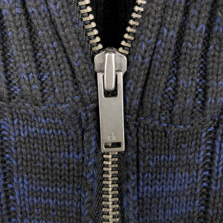 Calvin Klein Jeans Ribbed Driver's Knit Sweater, Men's Size Medium cotton navy blue type Vintage Second Hand