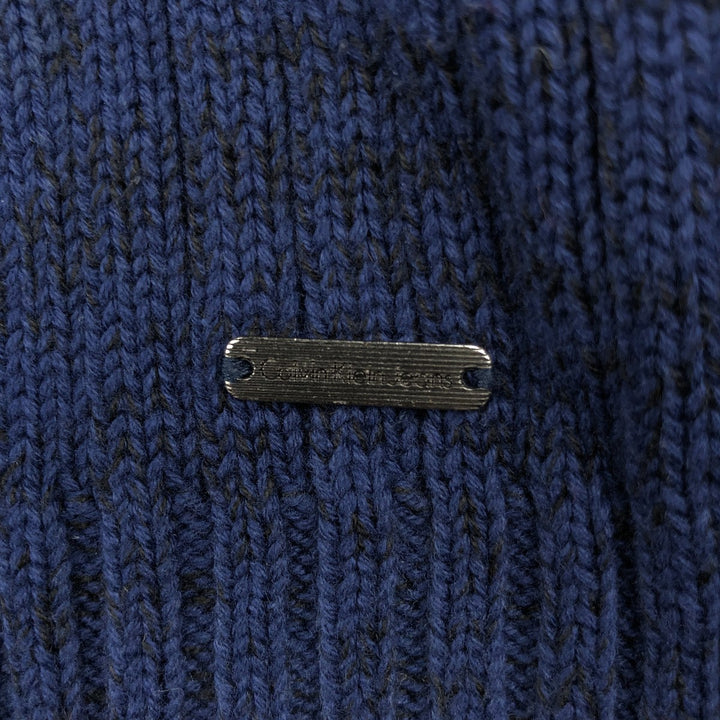 Calvin Klein Jeans Ribbed Driver's Knit Sweater, Men's Size Medium cotton navy blue type Vintage Second Hand