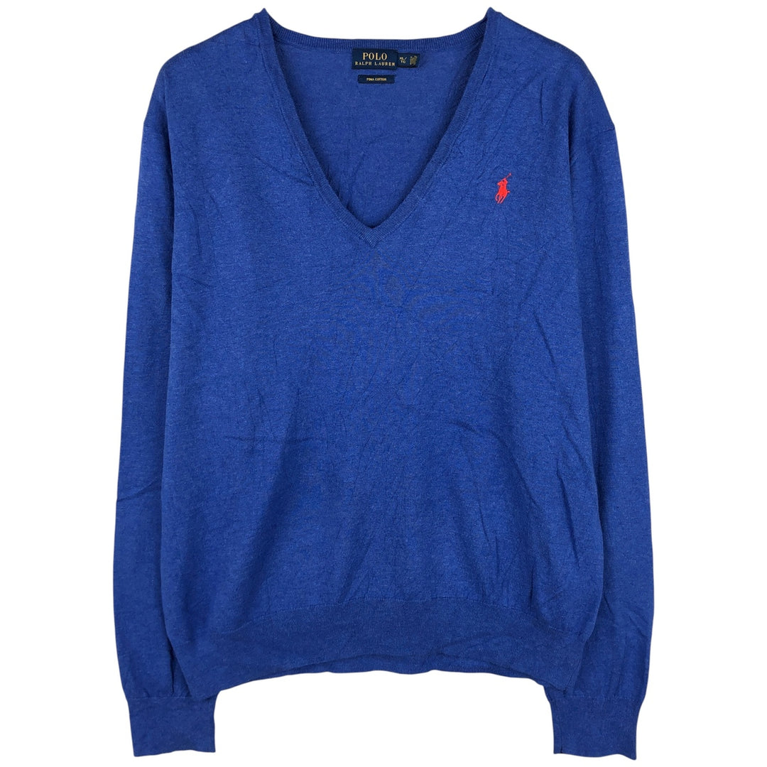Ralph Lauren POLO RALPH LAUREN PIMA COTTON V-neck cotton knit sweater, men's size XL cotton blue type Vintage Second Hand