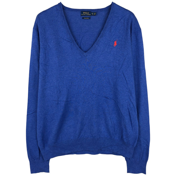 Ralph Lauren POLO RALPH LAUREN PIMA COTTON V-neck cotton knit sweater, men's size XL cotton blue type Vintage Second Hand