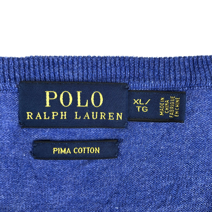 Ralph Lauren POLO RALPH LAUREN PIMA COTTON V-neck cotton knit sweater, men's size XL cotton blue type Vintage Second Hand