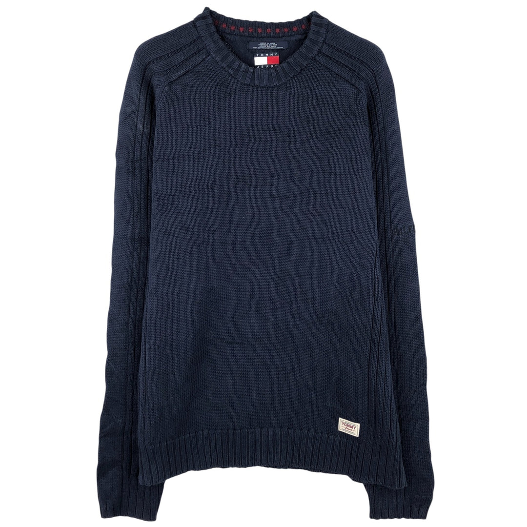 Vintage 90'S Tommy Hilfiger cotton knit sweater, size M, men's cotton navy blue type Vintage Second Hand