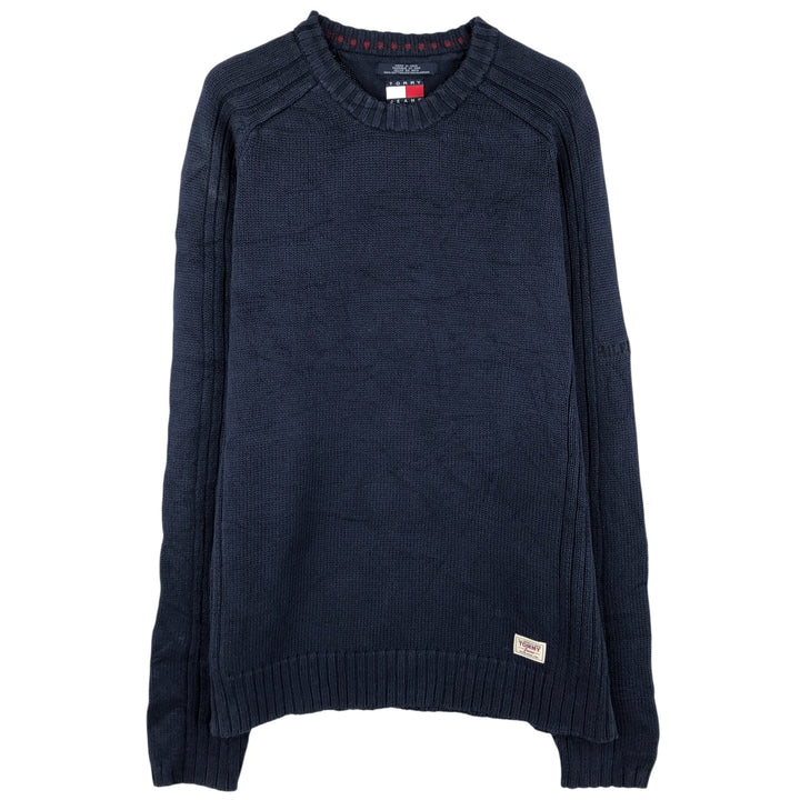 Vintage 90'S Tommy Hilfiger cotton knit sweater, size M, men's cotton navy blue type Vintage Second Hand