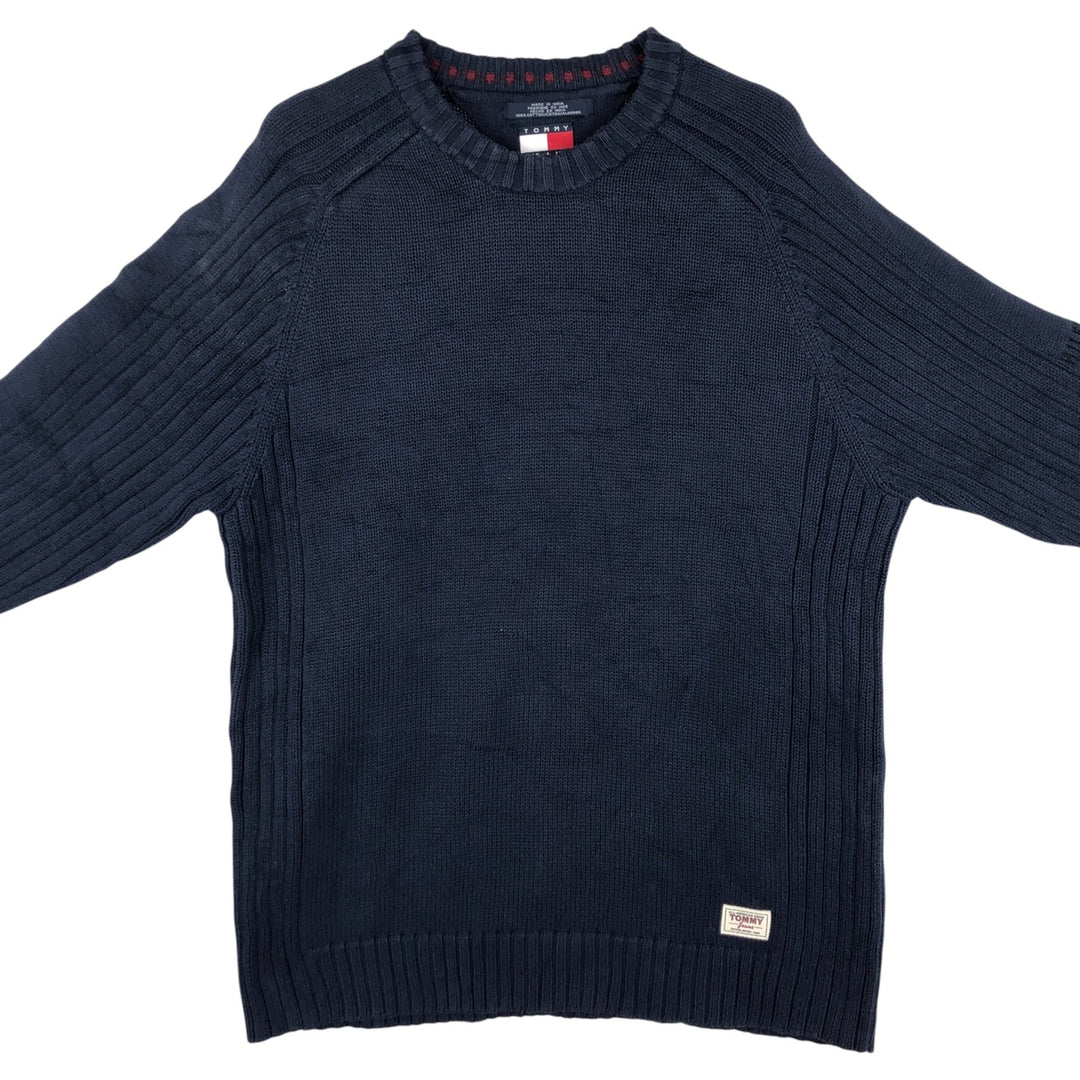 Vintage 90'S Tommy Hilfiger cotton knit sweater, size M, men's cotton navy blue type Vintage Second Hand