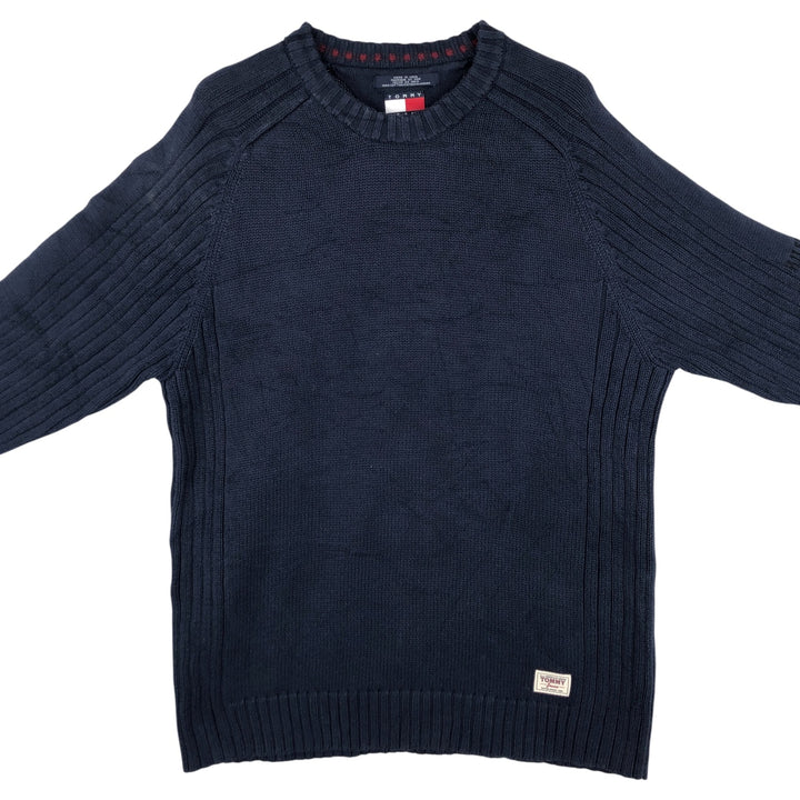 Vintage 90'S Tommy Hilfiger cotton knit sweater, size M, men's cotton navy blue type Vintage Second Hand